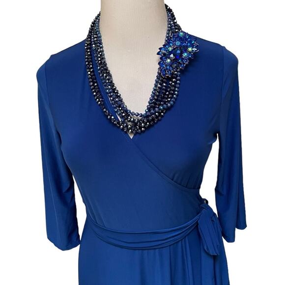 Janette Plus Size 1X Royal Blue Long Sleeve Jersey Knit Dress - Picture 4 of 8